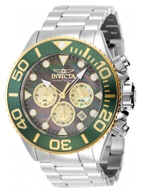 Invicta Ocean Voyage Stainless Steel Watch with Green and Gold Bezel (48597)